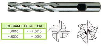 08196HC 1-1/4 x 1-1/4 x 4 x 6-1/2 6 FLUTE LONG LENGTH CENTER CUT TICN COATED HSS End Mill