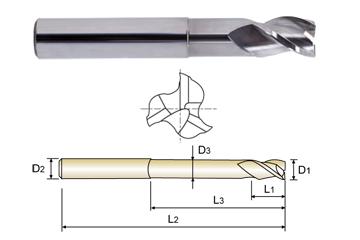 3 FLUTE 37 DEGREE HELIX EXTENDED NECK ALU-POWER