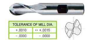 41453CN 1-3/8 x 1-1/4 x 2-1/2 x 5 2 FLUTE REGULAR LENGTH SE BALL NOSE TIN COATED 8% COBALT End Mill