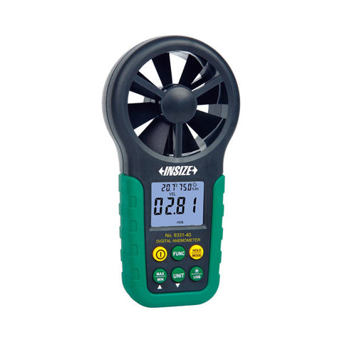 Insize 9331-40 DIGITAL ANEMOMETER, Measuring range .9~67.2mil/h, 1.3~98.5ft/s, 78~5900ft/m, .8~30m/s, 1.4~108km/h, .8~58.3knots