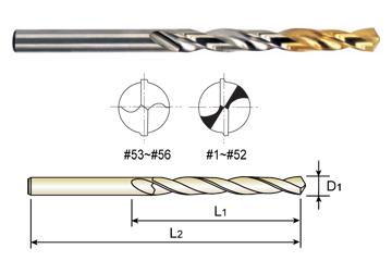 D1GP182017 YG 17/64" Diameter x 2-7/8" LOF x 4-1/8" OAL HSS(M2) JOBBERS LENGTH STRAIGHT SHANK GOLD-P DRILLS