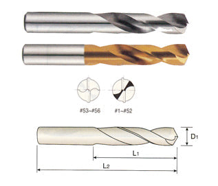 YG D2GP187200 #57 x 3/4 x 1-3/4 (10pcs) HSS(M42) JOBBERS LENGTH STRAIGHT SHANK GOLD-P DRILLS