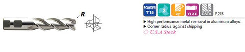 EP10324C 1/2 x 1/2 x 2 x 4 3 FLUTE LONG LENGTH FINISHER FOR ALUMINUM TICN COATED T-15 End Mill