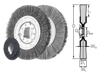 4" M-BRADÃ‚Â® wheel brush - Narrow face, .022"/120 Grit Cer. Ox., 5/8-1/2" AH