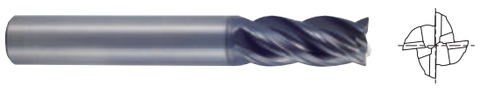 UGMGF57012 3/16 x 3/16 x 3/8 x 2 4 FLUTE SQUARE 30 DEGREE HELIX STUB LENGTH Y- COATING CARBIDE END MILL