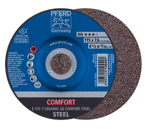 5" x 5/16" Grinding Wheel, 5/8-11 Thd. - CERAMIC SG COMFORT STEEL - Type 27