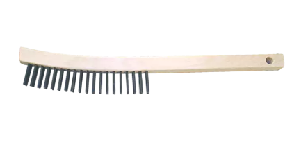 Curved Handle Scratch Brush - 3x14 Rows, V-Groove CS Wire, Wooden Block