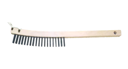 Curved Handle Scratch Brush w/Scraper - 4x19 Rows, CS Wire, Wooden Block