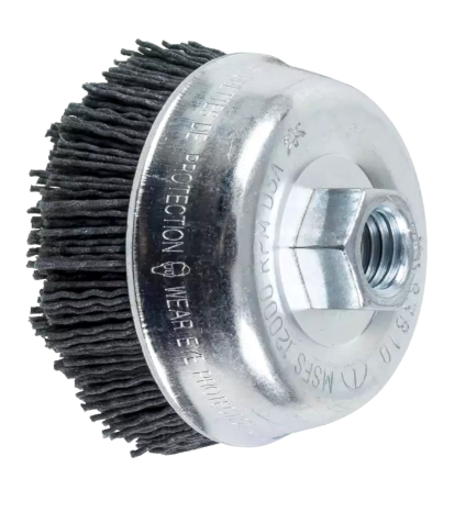 4" M-BRADÃ‚Â® Nylon Abrasive Cup Brush - 5/8-11 Thread .040 SiC - 80 Grit