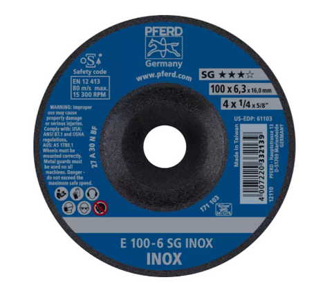 4-1/2" x 1/8 Grinding Wheel, 7/8" A.H. - SG INOX - Type 27