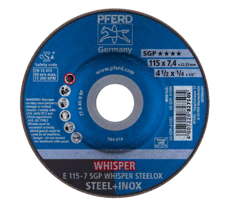 5" x 1/4 Grinding Wheel, 7/8" A.H. - SGP WHISPER STEELOX - Type 27