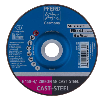 4-1/2" x 1/8 Grinding Wheel, 5/8-11 Thd. - ZIRKON SG CAST+STEEL - Type 27