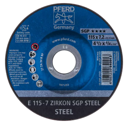 5" x 1/4 Grinding Wheel, 5/8-11 Thd. - ZIRKON SGP STEEL - Type 27