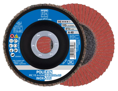 7" x 7/8" A.H. POLIFANÃ‚Â® Flap Disc - A-COOL SG INOX+ALU, Aluminum oxide, 80 Grit, Flat