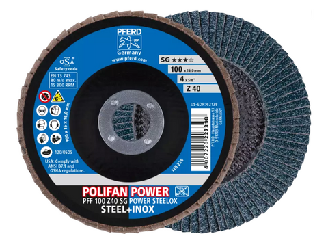 4 x 5/8" A.H. POLIFANÃ‚Â® Flap Disc - A SG STEELOX, Aluminum oxide, 40 Grit, Flat