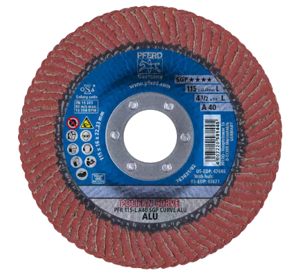 4-1/2" x 5/8-11 Thd. POLIFANÃ‚Â® Flap Disc - A SGP CURVE ALU, Aluminum oxide, 40 Grit, Large Radius