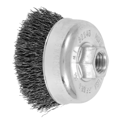 P.O.P. 6" Crimped Wire Cup Brush - .014 CS Wire, 5/8-11 Thread (ext.)