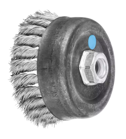 4" Knot Wire Cup Brush - .023 SS Wire, 5/8-11 Thread (ext.)