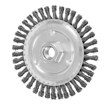 3"  Dia.  INOX-TOTAL standard twist knot wheel brush - .012" stainless steel wire, 6 MM stem