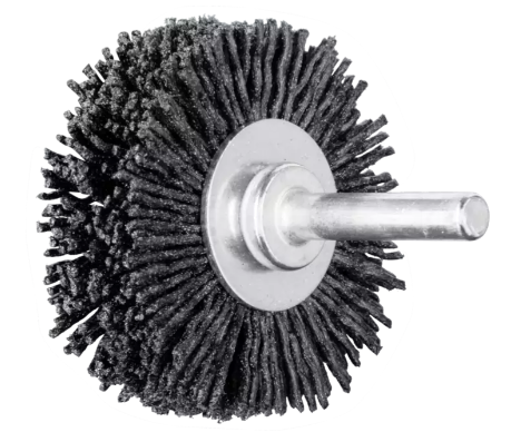 3" M-BRADÃ‚Â® mounted wheel brush - .040"/80 Grit Cer. Ox., 1/4" stem