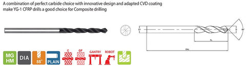 UDR5P1AA0438 7/16(11.1125) x 12.0 x 71.0 x 118.0 CFRP CARBIDE DRILL 2FL CVD DIAMOND COATED