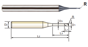 GMF19830 3/16 (R.040) x 1/4 x 1/4(5/8) x 2-3/8 4G MILL 2 FLUTE 30 DEGREE HELIX CORNER RADIUS WITH NECK END MILL